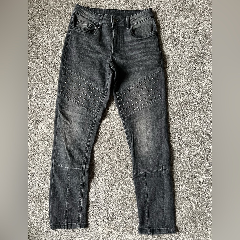 VENUS Dark Gray Studded Skinny Jeans